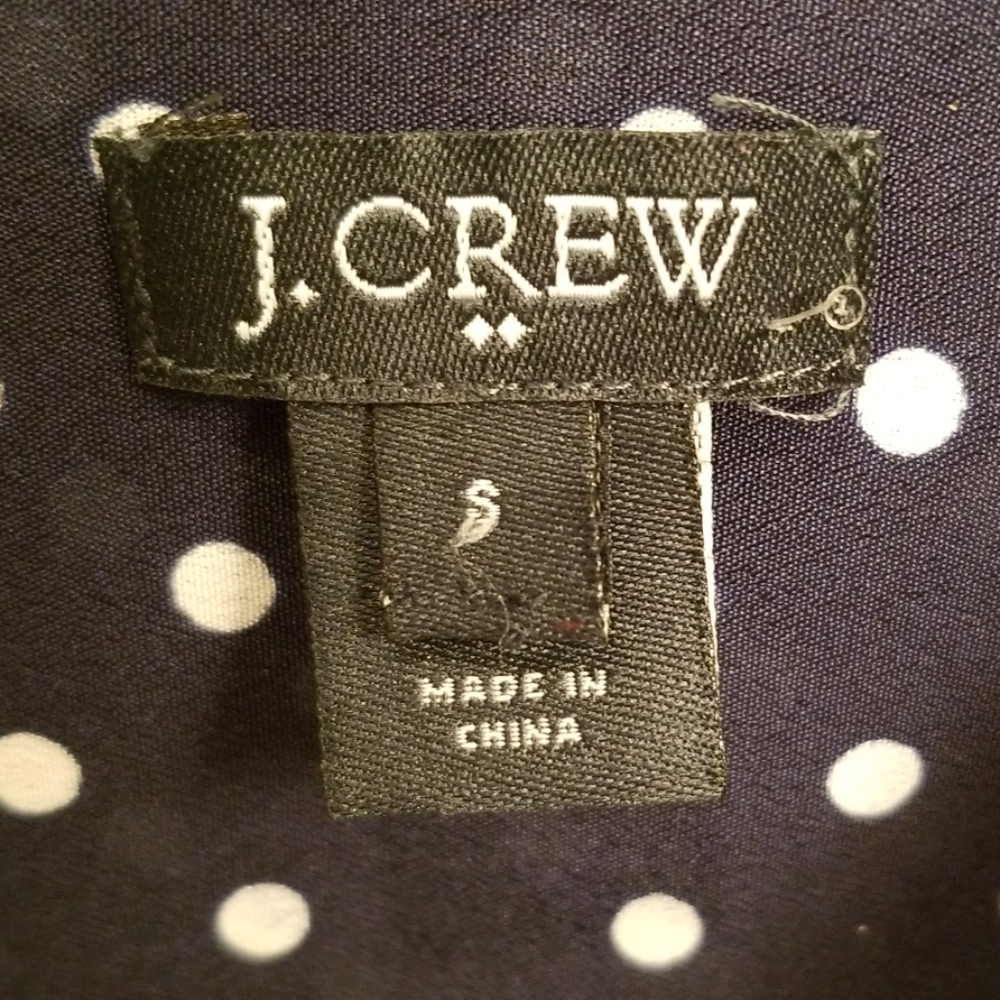 J. Crew Navy and White Polka Dot Henley Style Top - Picture 2 of 7